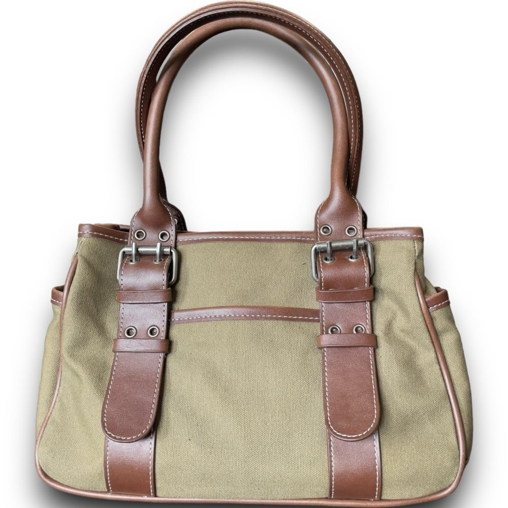 Classic Khaki and Brown Canvas Shoulder Bag